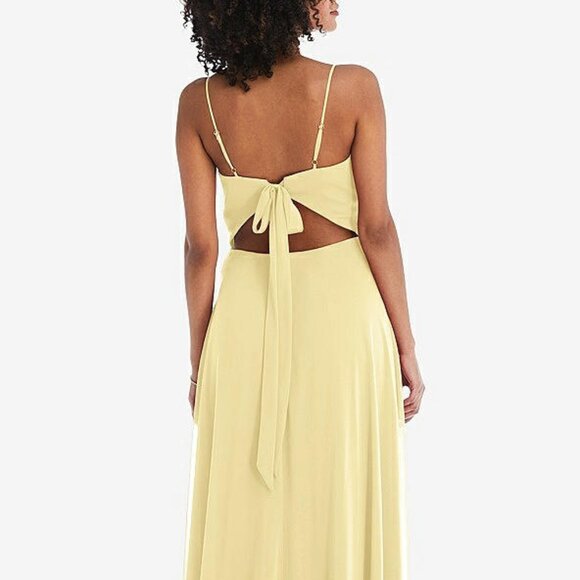 After Six 1548..Tie-Back Cutout Maxi Dress with Front Slit..Pale Yellow...Sz 2 - Picture 3 of 7